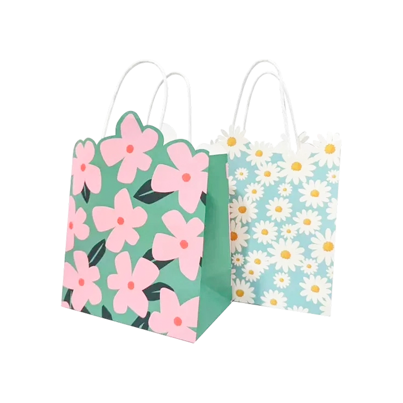 Custom-Printed Cartoon Floral Kraft Paper Gift Tote Bag