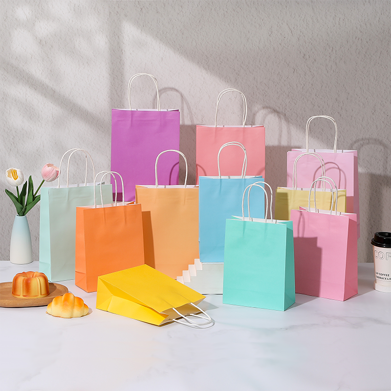 Candy Color Kraft Paper Shopping Bags with Twisted Paper Handles
