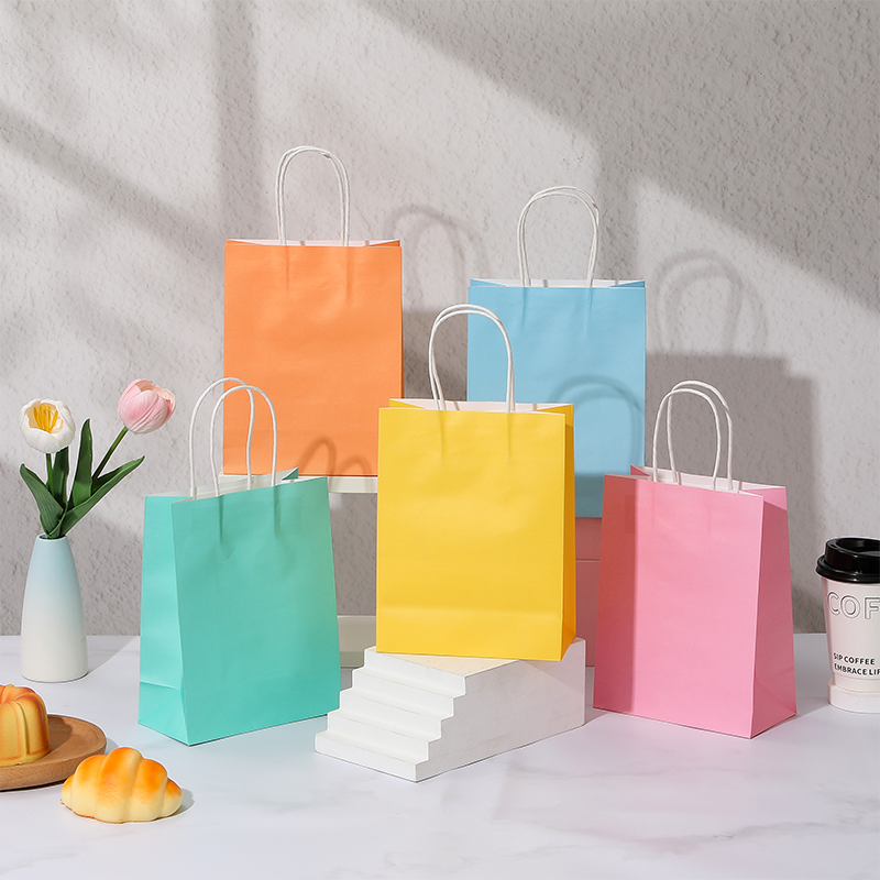 Candy Color Kraft Paper Shopping Bags with Twisted Paper Handles