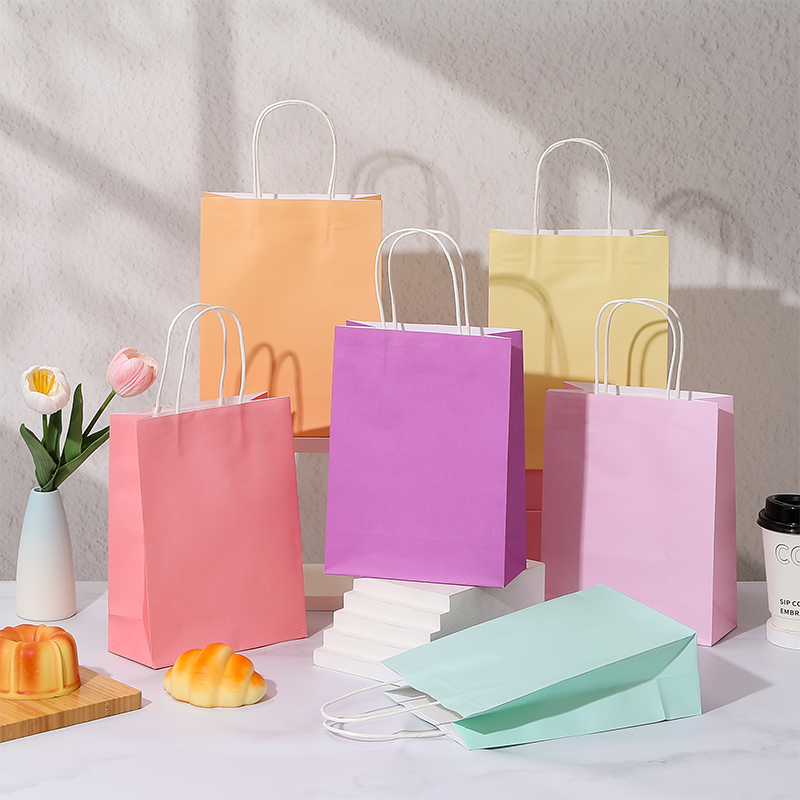 Candy Color Kraft Paper Shopping Bags with Twisted Paper Handles