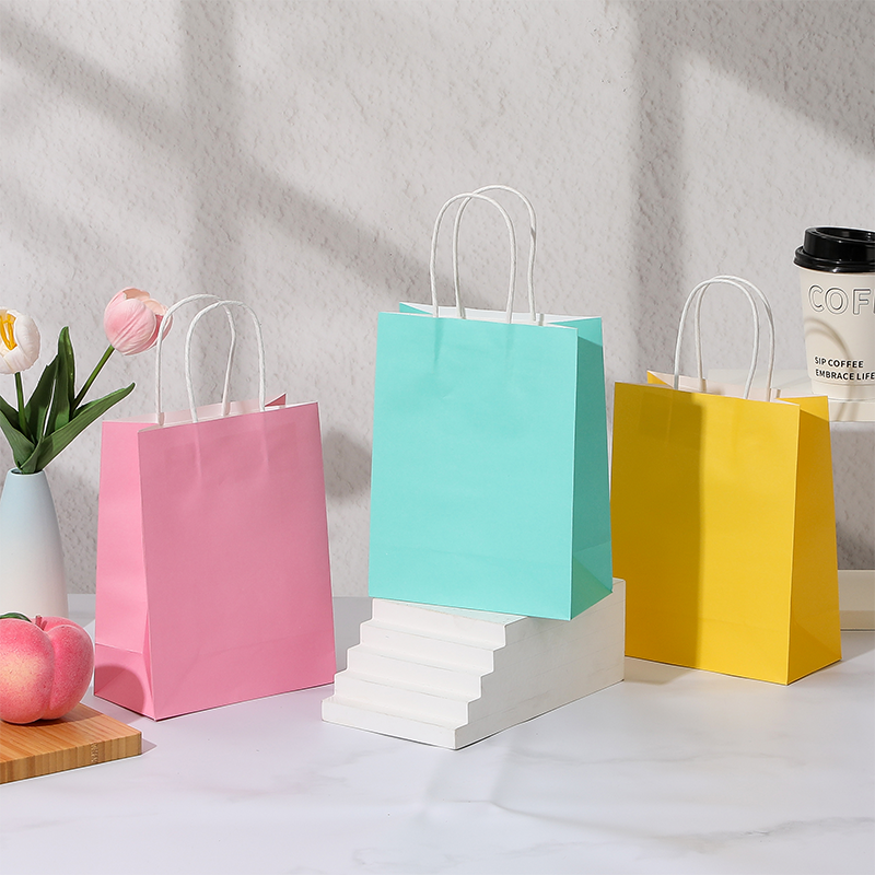 Candy Color Kraft Paper Shopping Bags with Twisted Paper Handles