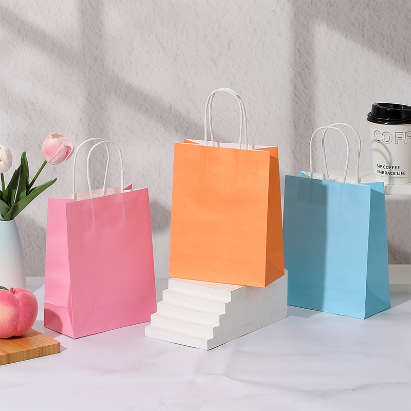 Candy Color Kraft Paper Shopping Bags with Twisted Paper Handles