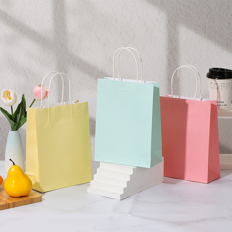 Candy Color Kraft Paper Shopping Bags with Twisted Paper Handles