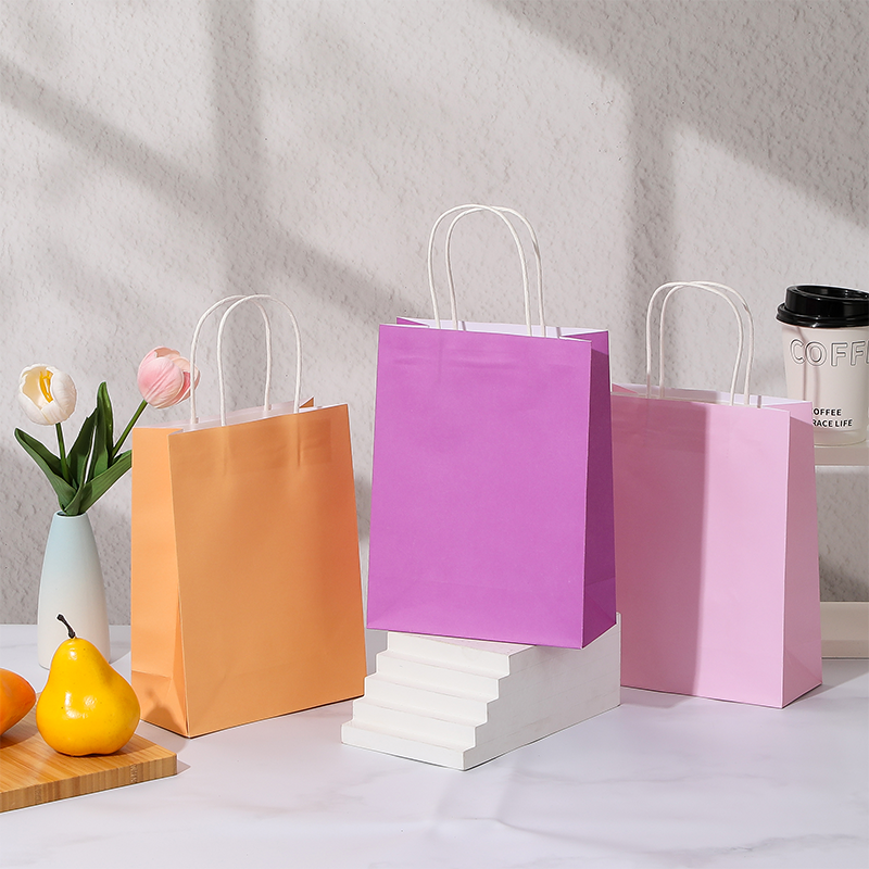 Candy Color Kraft Paper Shopping Bags with Twisted Paper Handles