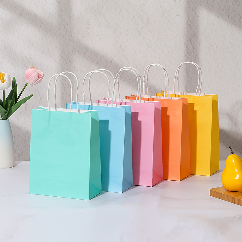 Candy Color Kraft Paper Shopping Bags with Twisted Paper Handles