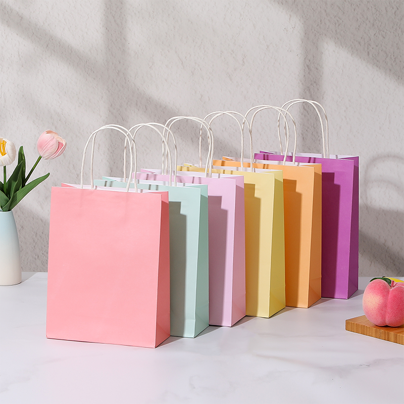 Candy Color Kraft Paper Shopping Bags with Twisted Paper Handles