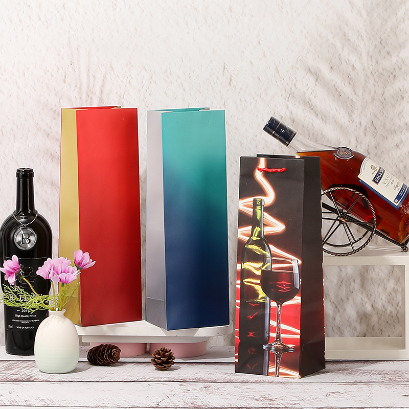 Single Wine Bottle Paper Gift Bags with Rope Handles