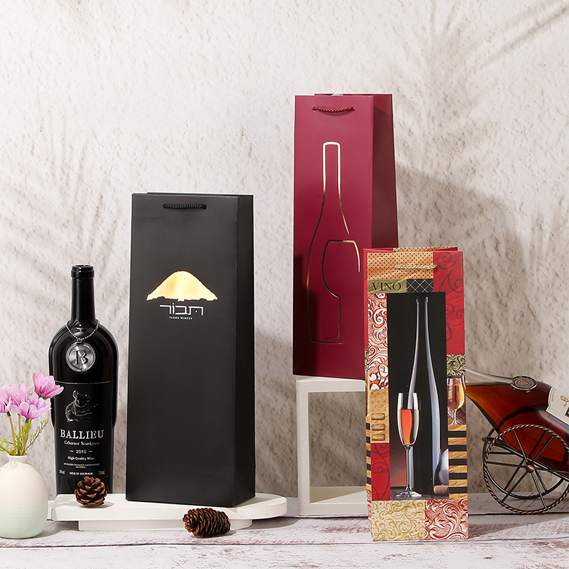 Single Wine Bottle Paper Gift Bags with Rope Handles