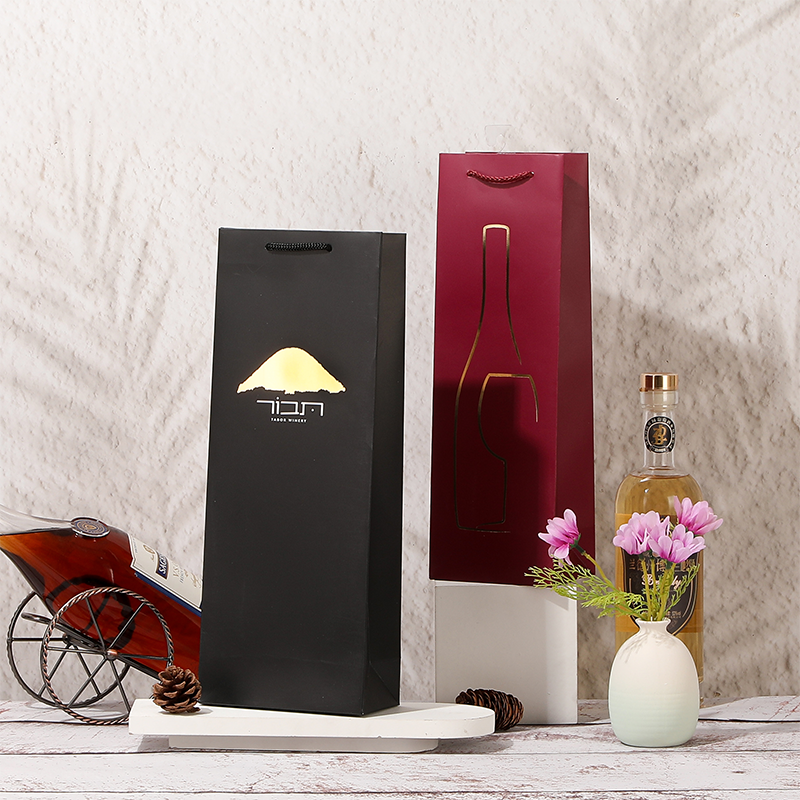 Single Wine Bottle Paper Gift Bags with Rope Handles