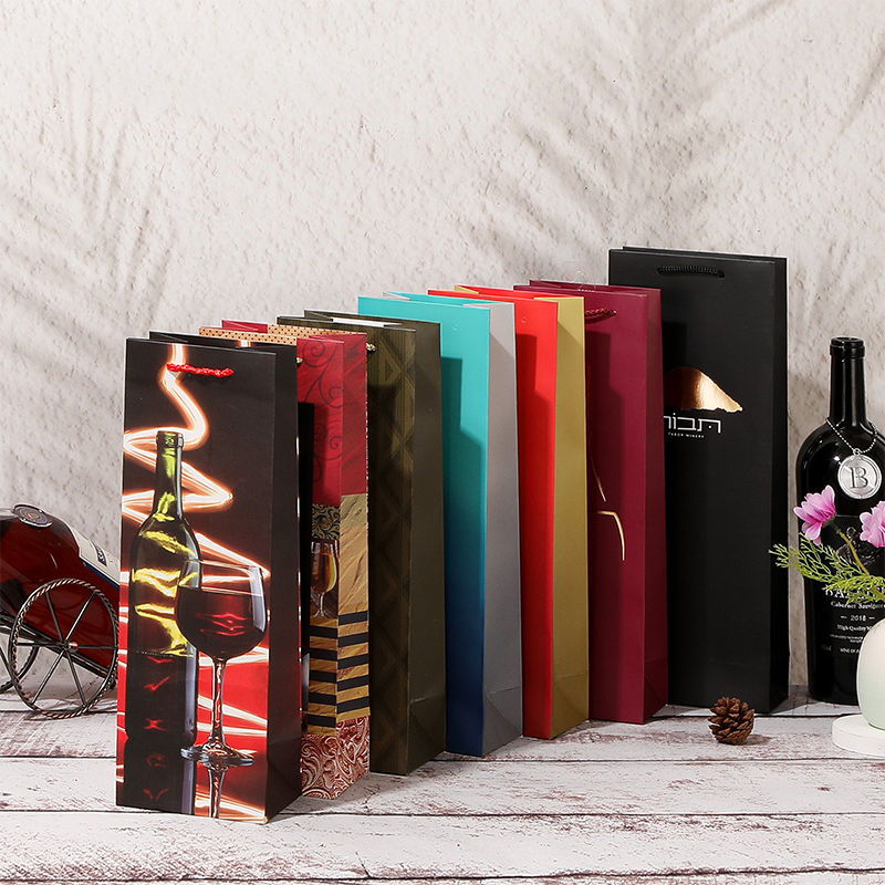 Single Wine Bottle Paper Gift Bags with Rope Handles