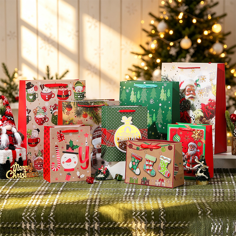 Christmas Printed Kraft Paper Gift Bag Seasonal Decorative