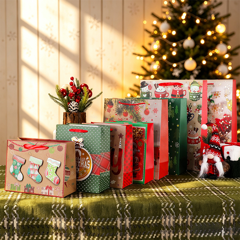 Christmas Printed Kraft Paper Gift Bag Seasonal Decorative