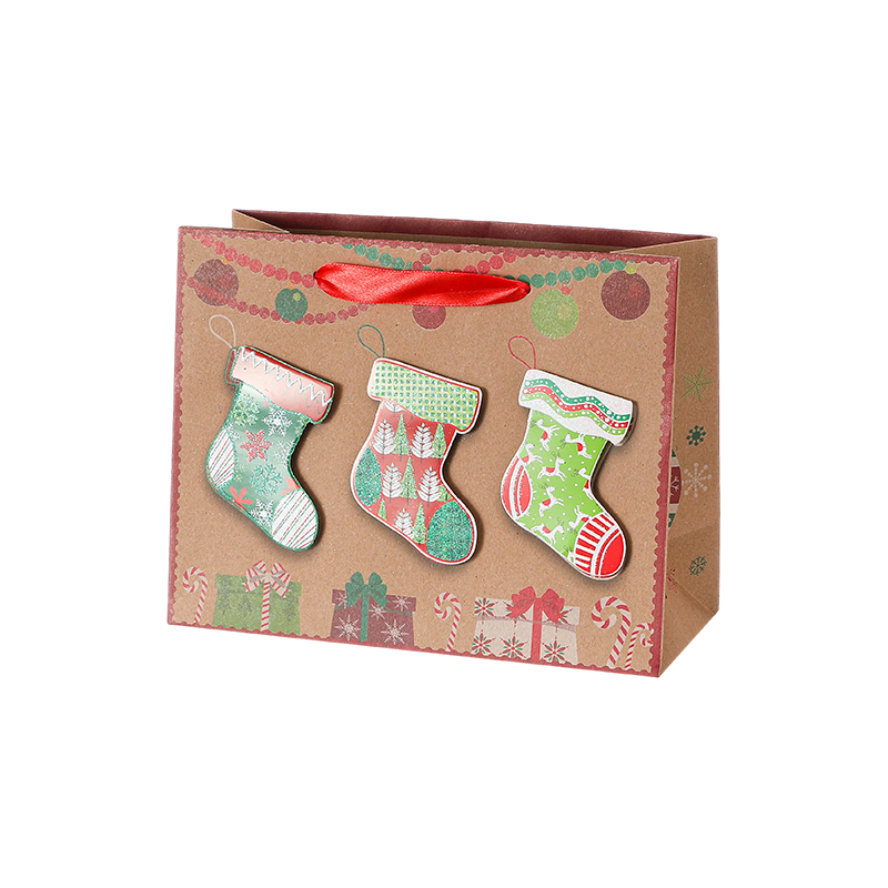 Christmas Printed Kraft Paper Gift Bag Seasonal Decorative