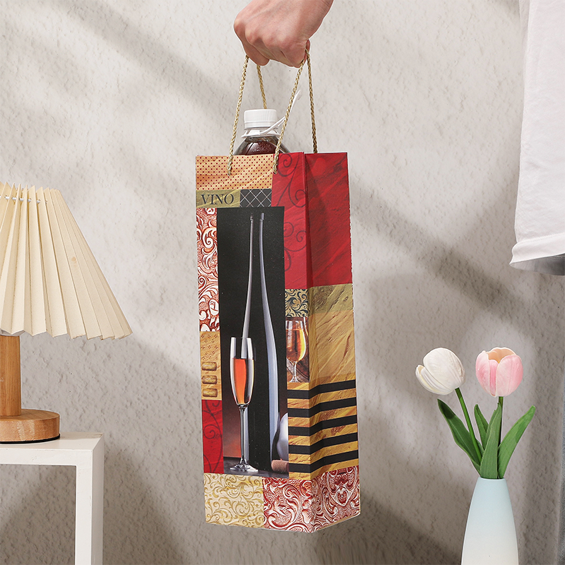 Single Wine Bottle Paper Gift Bags with Rope Handles