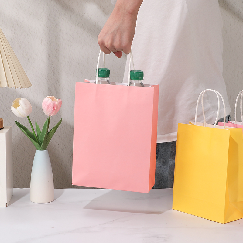 Candy Color Kraft Paper Shopping Bags with Twisted Paper Handles